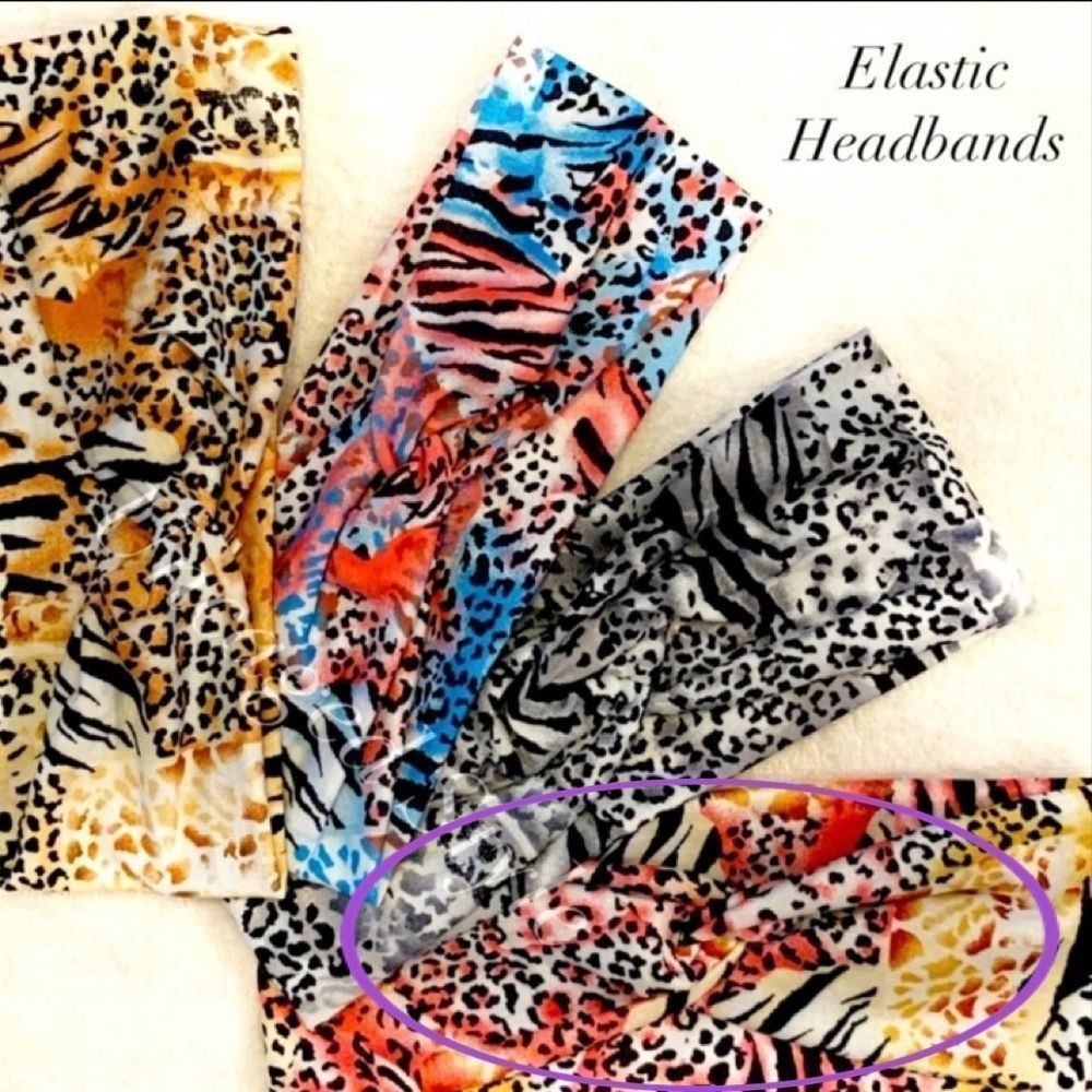 Pink/Yellow Leopard Print Elastic Headband - Small